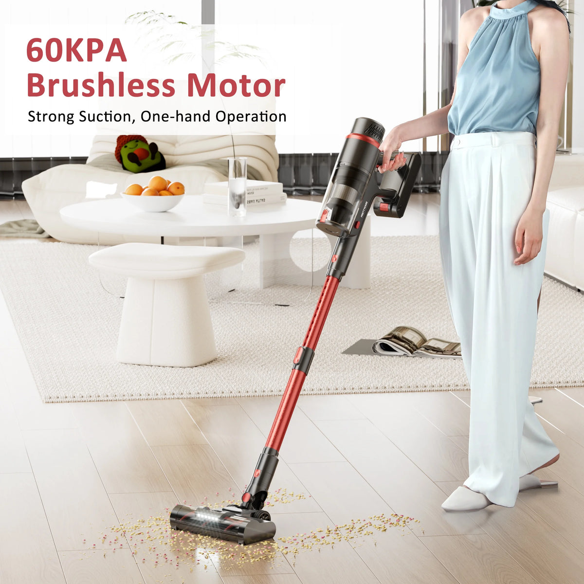 PrettyCare Cordless Vacuum Cleaner Lightweight Stick Vacuum 38kPa with 45min Runtime for Carpet Hard Floors Cleaner Pet Hair P2