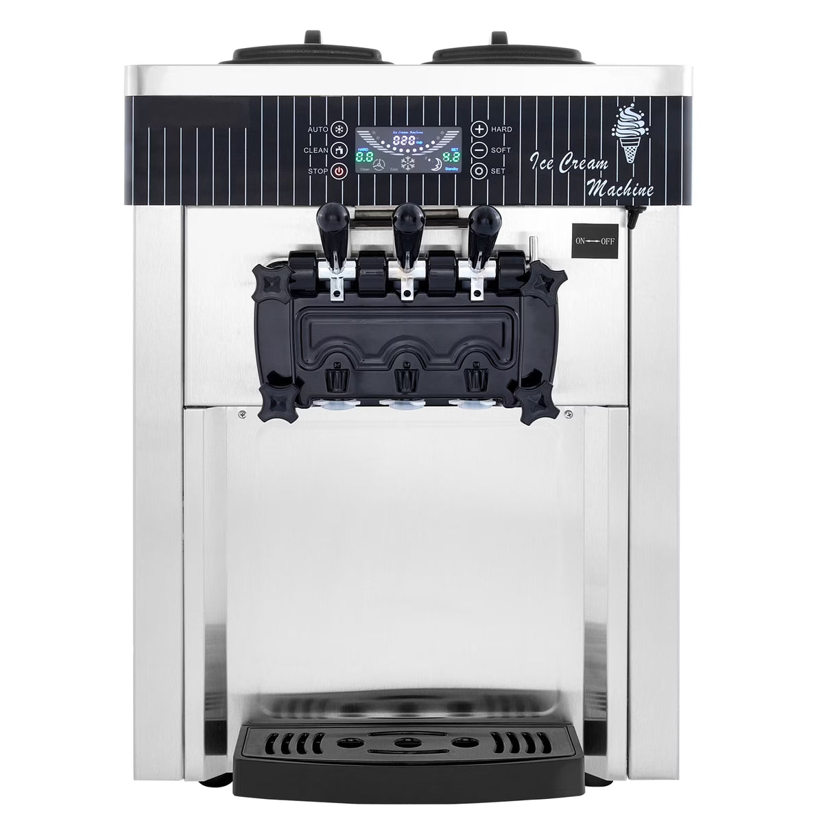 KFFKFF Commercial Ice Cream Maker 5.3 to 7.4 gph Soft Ice Cream with LED Display Self-Cleaning 3 Flavors Great for Restaurant Snack Bars, 2200-Watt, Silver
