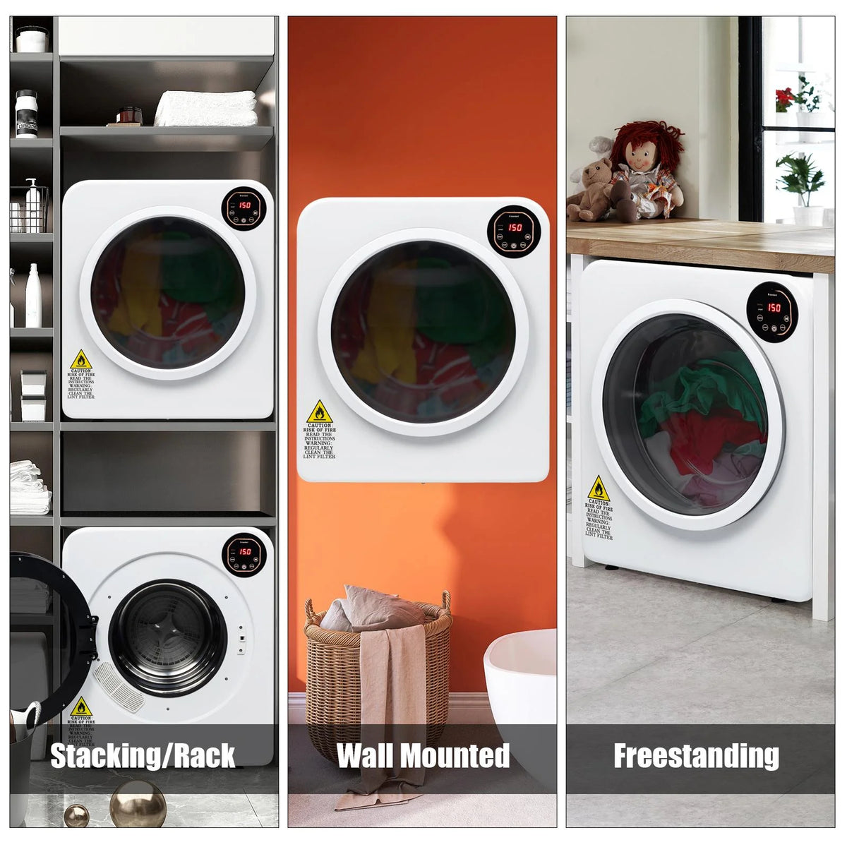 GoDecor Electric Portable Laundry Dryer, 13.2LBS Capacity Tumble Dryer For Home, White