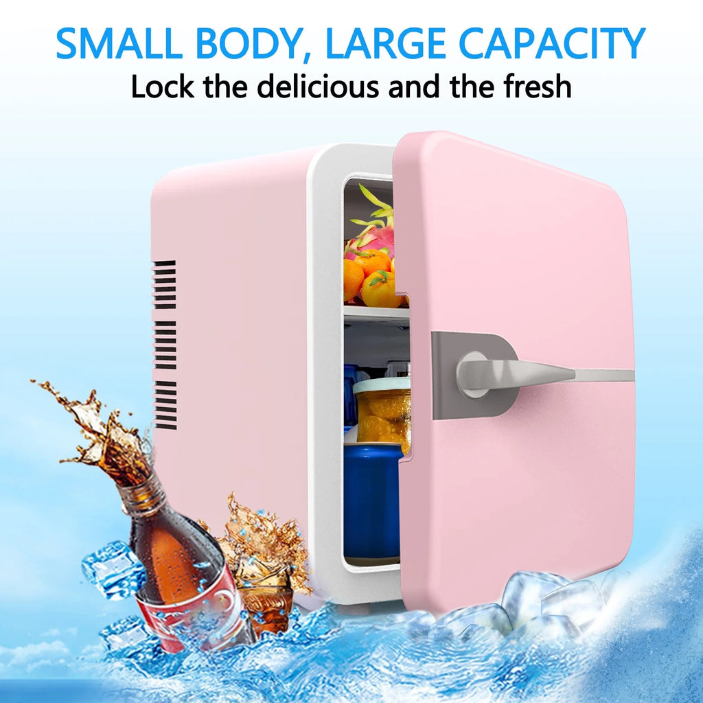 Luckky Mini Fridge, 6 Liter Portable Cooler and Warmer Personal Refrigerator for Skin Care, Cosmetics, Beverage, Food,Great for Bedroom, Office, Car, Dorm (Pink)