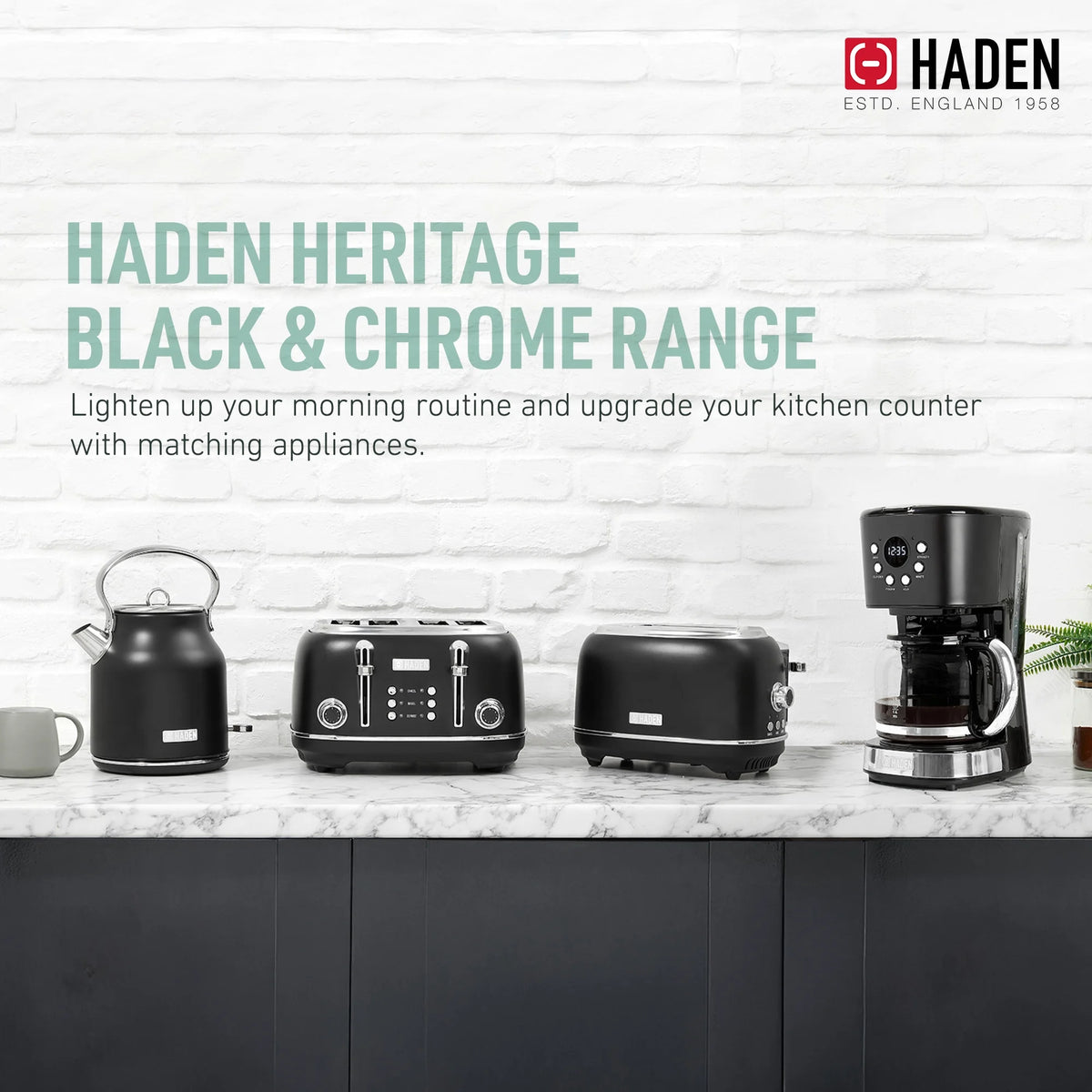 Haden 12 Cup Coffee Maker with 2 Slice Stainless Steel Bread Toaster, White