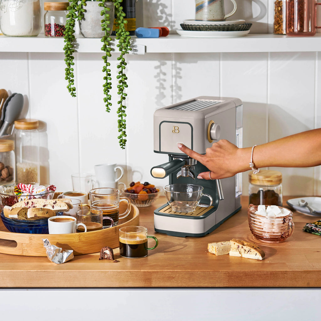 Beautiful Slim Espresso Machine with 20-Bar Pressure, Black Sesame by Drew Barrymore