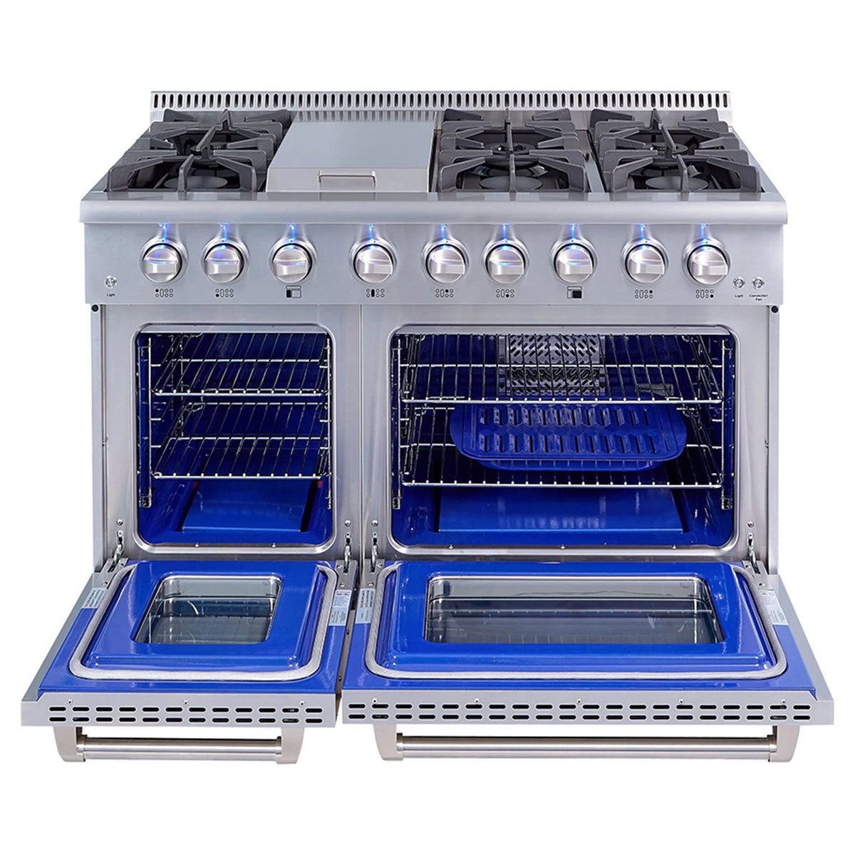 Thor Kitchen 48 Inch 6 Burner Gas Range Double Oven, Stainless Steel
