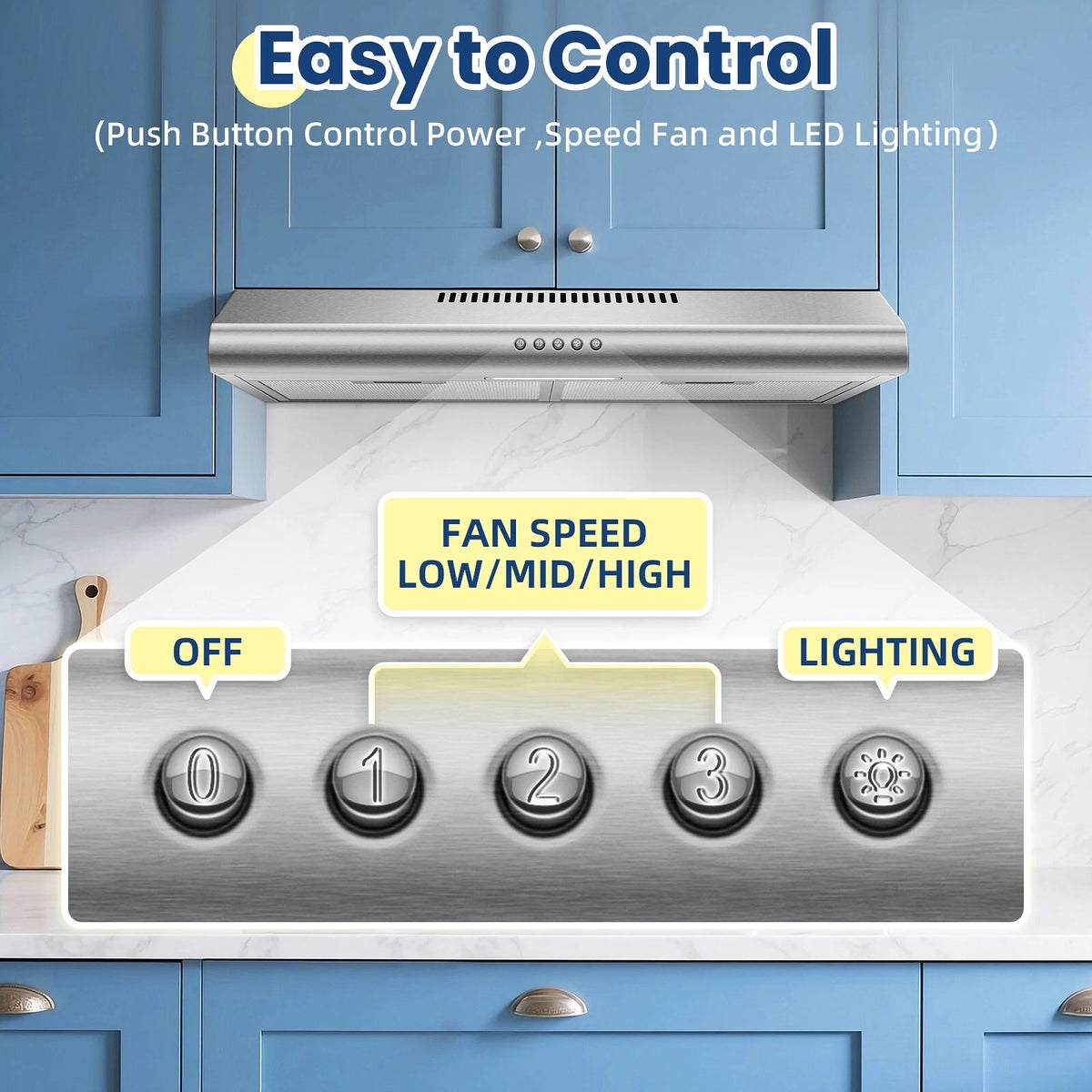 24 inch Under Cabinet Range Hood Stainless Steel 280 CFM Kitchen Top Vent Cooking Hood Fan w/ LED light Carbon Filter