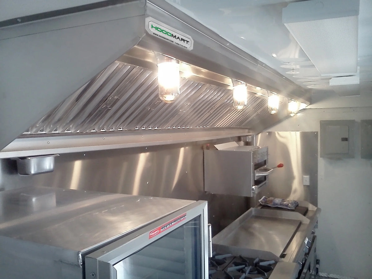 HOODMART 4�� Concession Trailer Hood for Food Truck | UL and NSF Listed | Commercial Range Hood with Baffle Style Filters and Grease Cup | Stainless Steel Kitchen Equipment