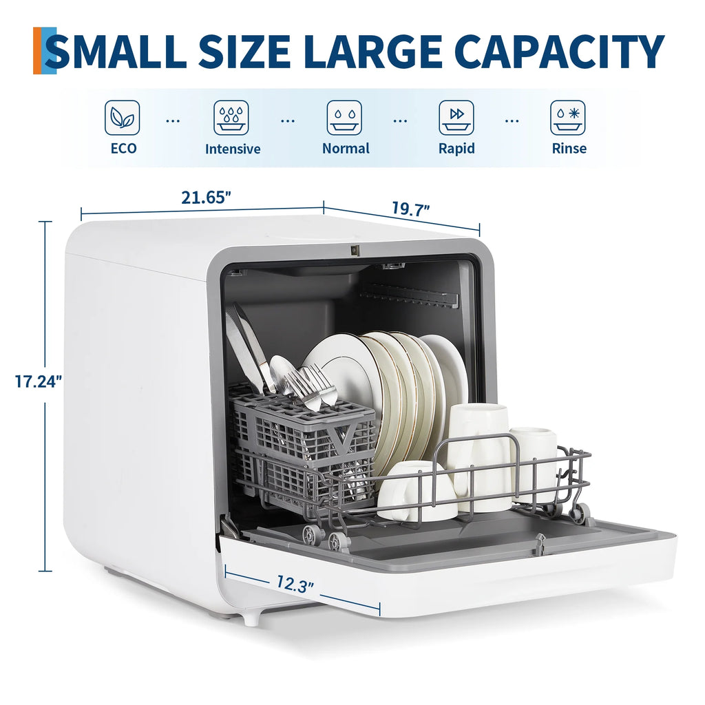 CazToi 10-Minute Quick Wash Portable Dishwasher with Powerful 162��F Hot Air Drying, 6 Cycles Compact Countertop Design No Installation
