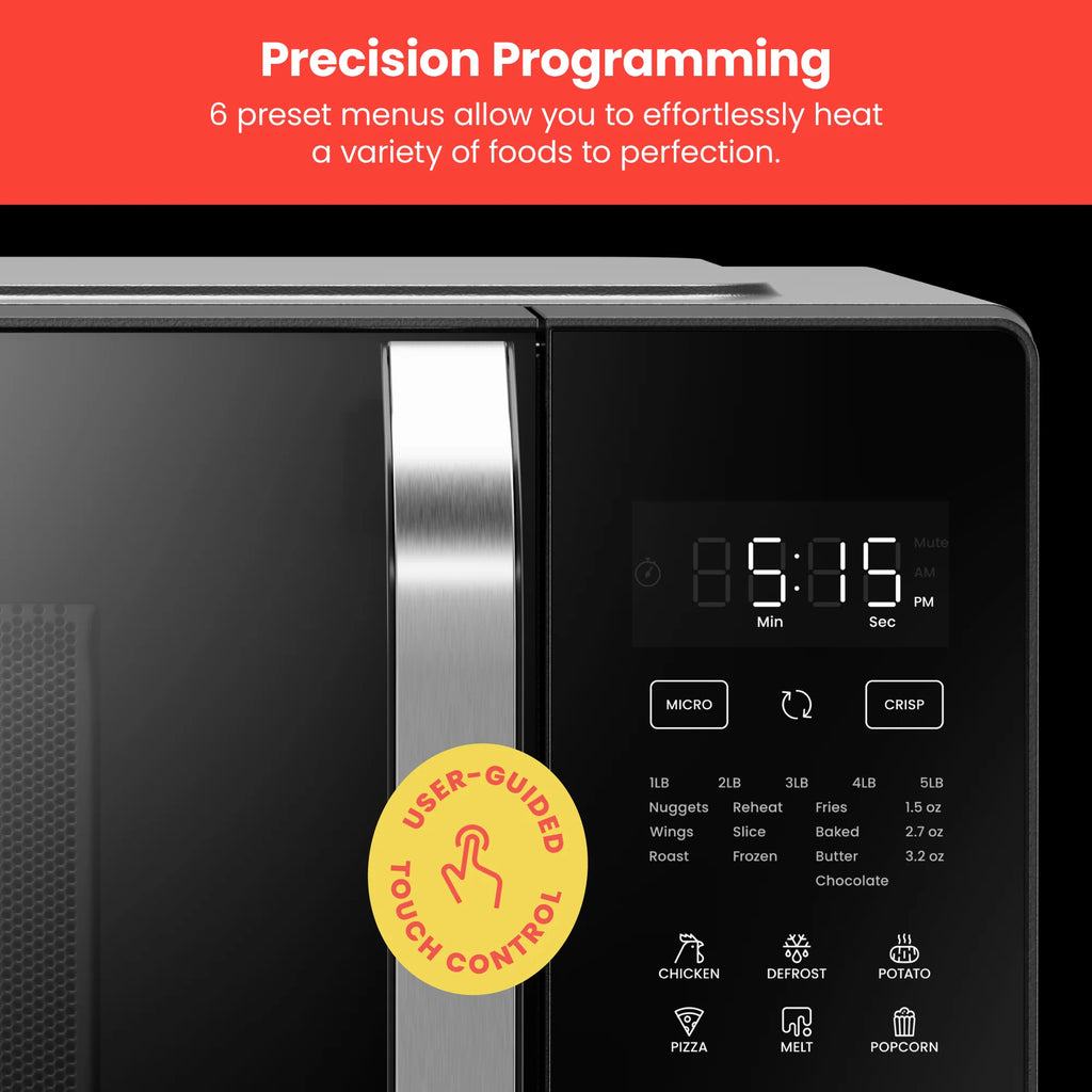 Chefman Microcrisp 1.1 cu. ft. Countertop Microwave Oven + Crisper, 1800 Watts - Black