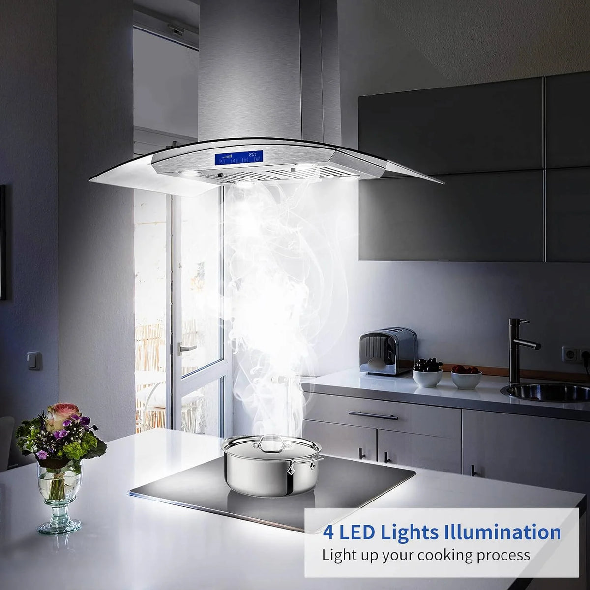 Island Range Hood 30 Inch 700 CFM Ceiling Mount Stainless Steel Kitchen Vent Hood Touch Screen Control Kitchen Exhaust Hood Ducted Ductless Convertible 3-speed Ventilation Fan