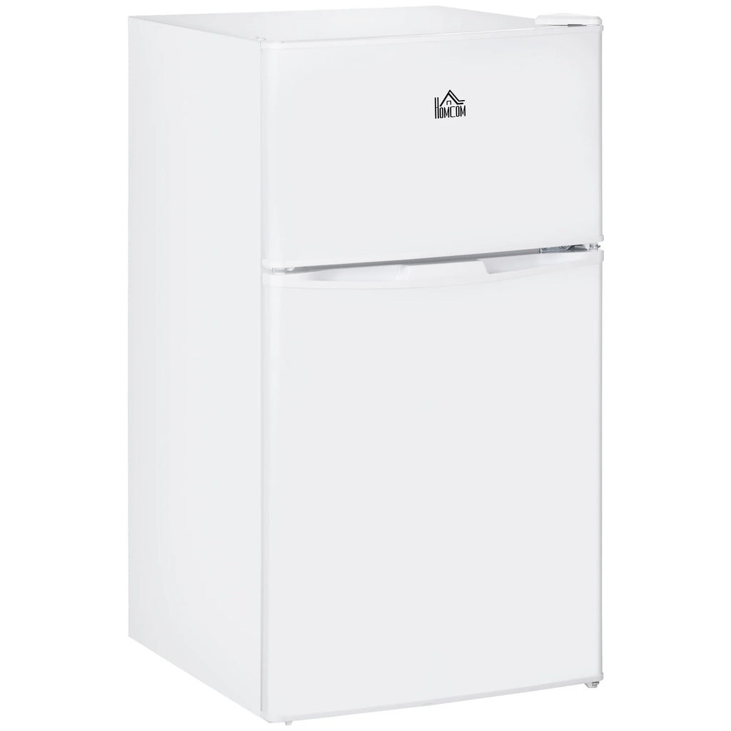 Harper & Bright Designs Double Door Mini Fridge with Freezer, 3.2 Cu.Ft Compact Refrigerator with Adjustable Shelf, Adjustable Thermostat and Reversible Door for Bedroom, Dorm, Home Office, White