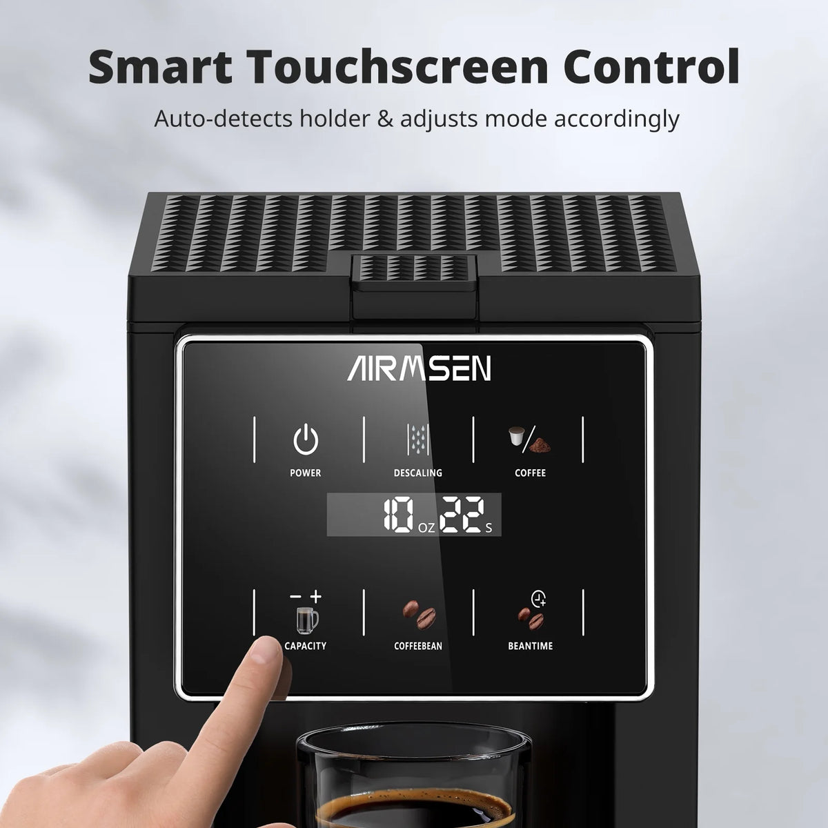 AIRMSEN 4 in 1 Single Serve Coffee Maker with Grinder, K Cup Coffee Machine Compatible with Grounds and Beans, Instant Coffee Pot with 5 Grind Levels & 6-14oz Cup Sizes, BPA-Free