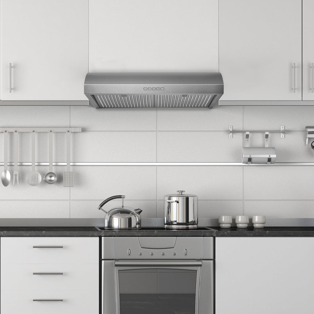 Hauslane Chef Series 30" B018 Convertible Under Cabinet Range Hood 120 Volts Minimalist 3-Way Venting 250 CFM Aluminum Filters LED Stainless Steel