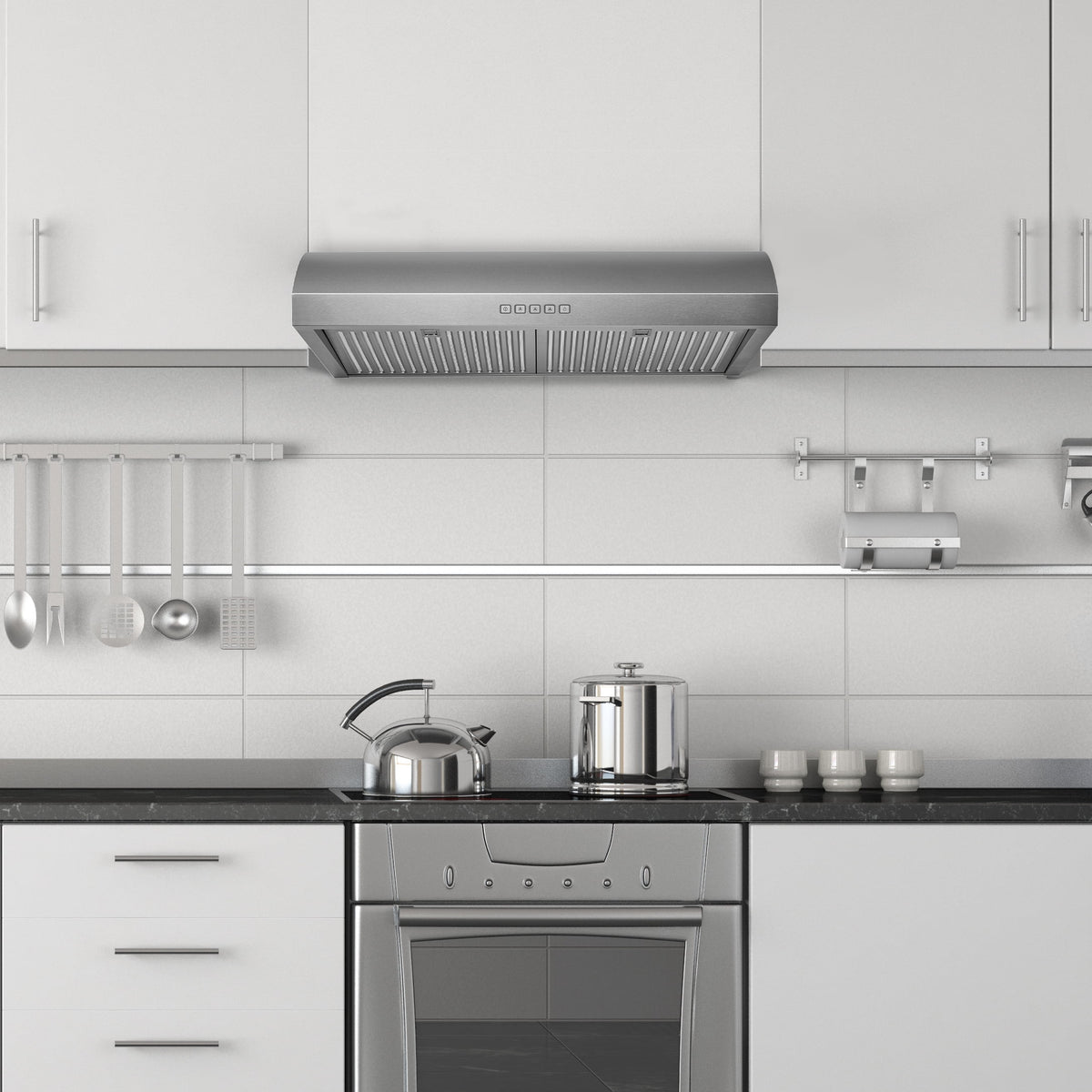 Hauslane Chef Series 30" B018 Convertible Under Cabinet Range Hood 120 Volts Minimalist 3-Way Venting 250 CFM Aluminum Filters LED Stainless Steel