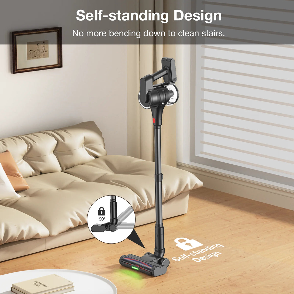 MOOSOO Cordless Vacuum with Brushless Motor, 60 mins max runtime, Stick Vacuum for Hard Floor Carpet Pet Hair