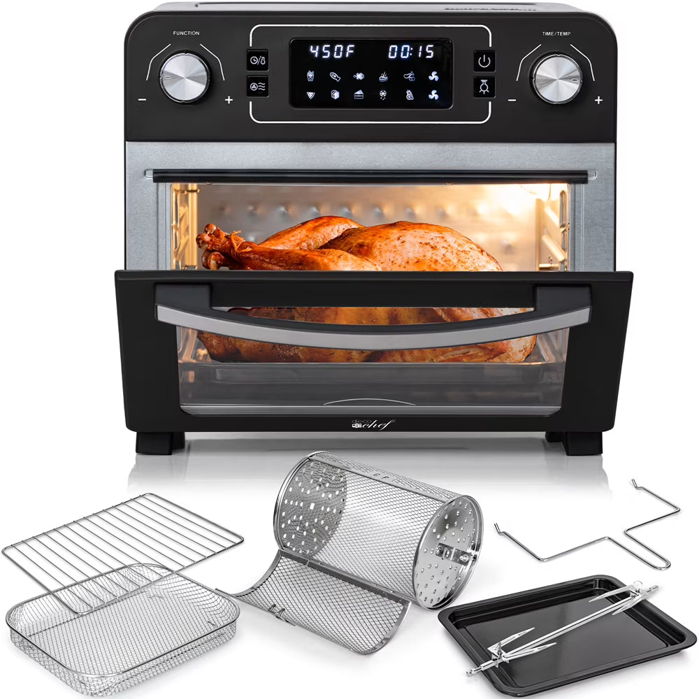 Restored Deco Chef TQAIRGUN 24QT Stainless Steel Countertop Toaster Air Fryer Oven with Accessories Black (Refurbished)