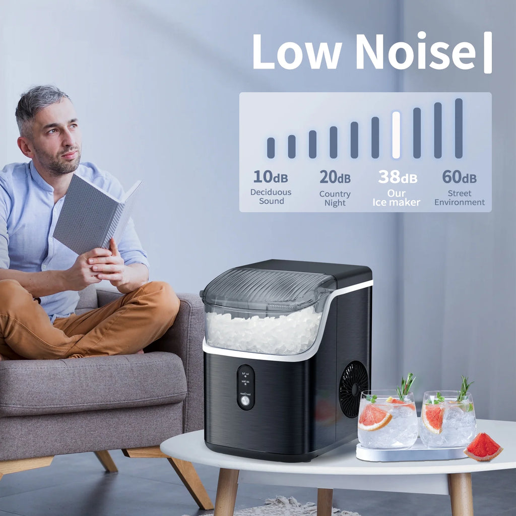 Moifoi Nugget Ice Maker Countertop, Portable Ice Machine with Self-Cleaning Function, 35lbs/24H, Easy Operation, Silver