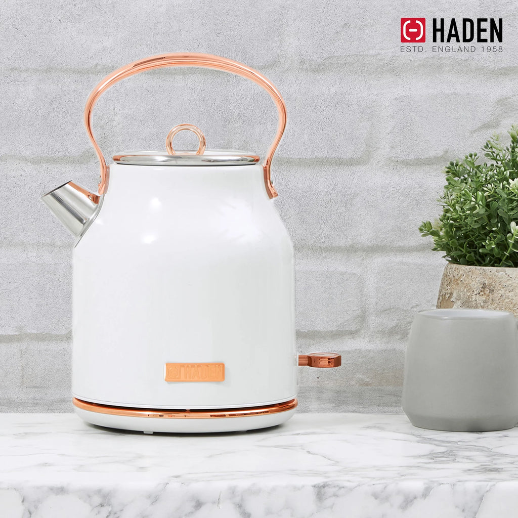 Haden Heritage 1.7 Liter Electric Kettle with 2 Slice Bread Toaster, White