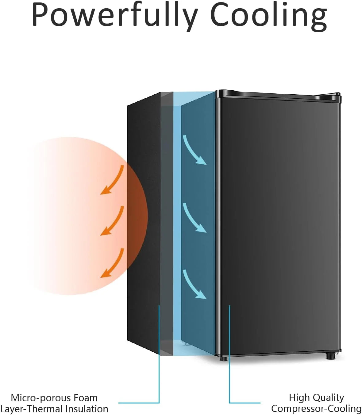 Seaoola Mini Fridge with Freezer, Single Door 4.4 Cu.Ft, Compact Mini Refrigerator, LED Light, Adjustable Thermostat, Removable Glass Shelves, Small Refrigerator for Dorm/Office/Bedroom(Black)