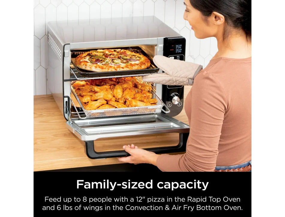 Restored Ninja 10-in-1 Air Fryer, Double Door Toaster Oven with FlexDoor, FlavorSeal & Smart Finish, Rapid Top Convection and Air Fry Bottom, Bake, Toast, Air Fry, Pizza and More, Stainless Steel, DCT400 (Refurbished)