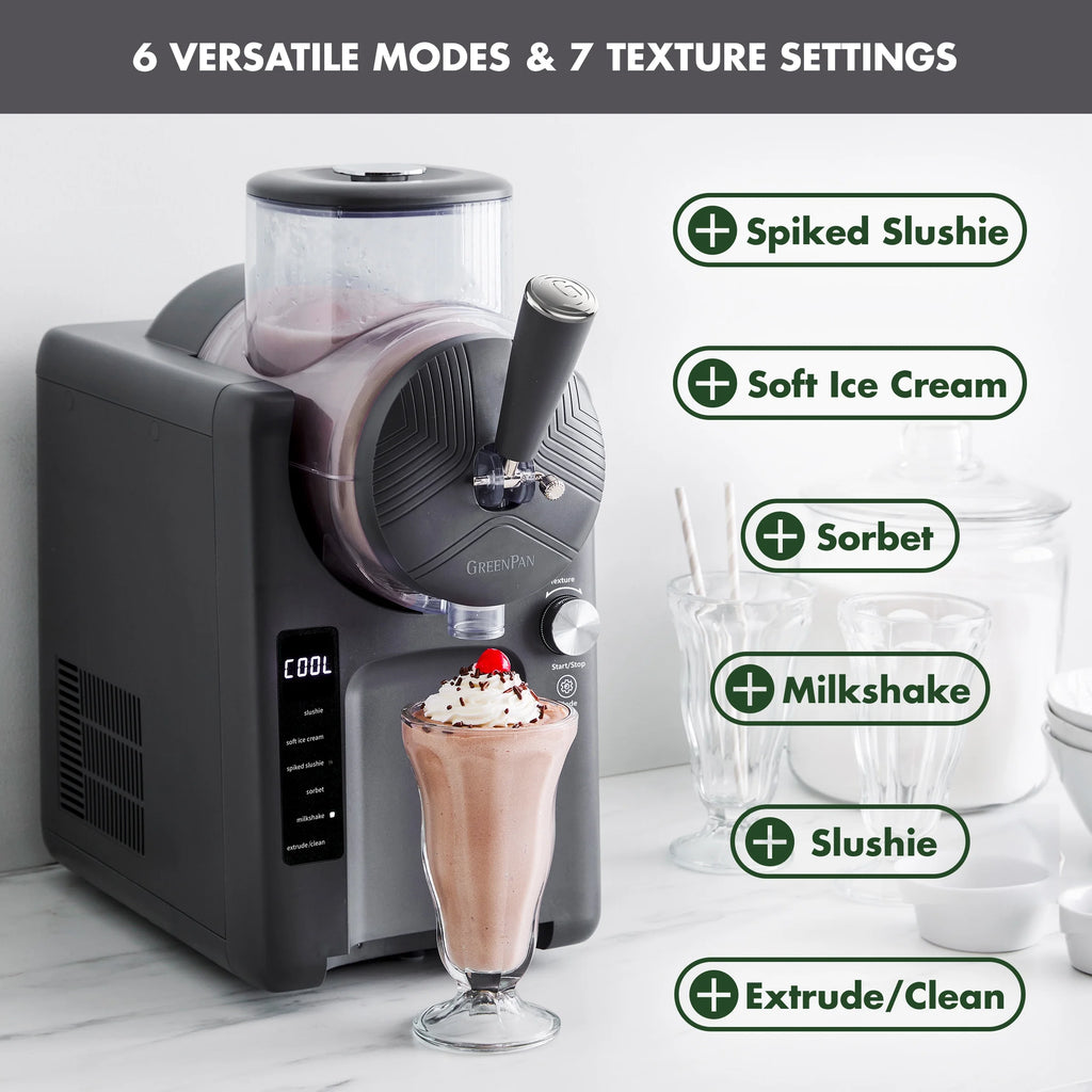 GreenPan Frost 6 Mode, Ice Cream, Frozen Drink, Slushie & Milk Shake Maker, No Freezer Needed, Easy Clean Parts, Gray