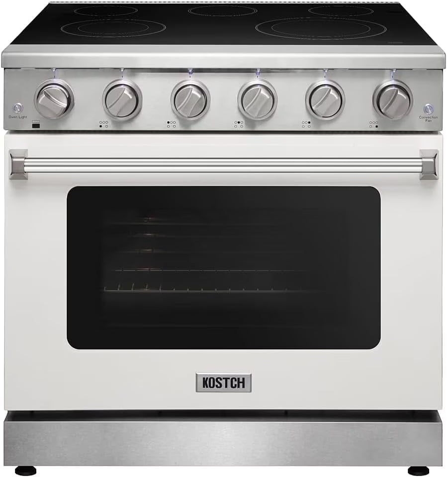 KOSTCH 36 inch Electric Range, 5-Burner Cooktop with 6.0 cu ft Convection Oven, Glass Top, in Stainless Steel
