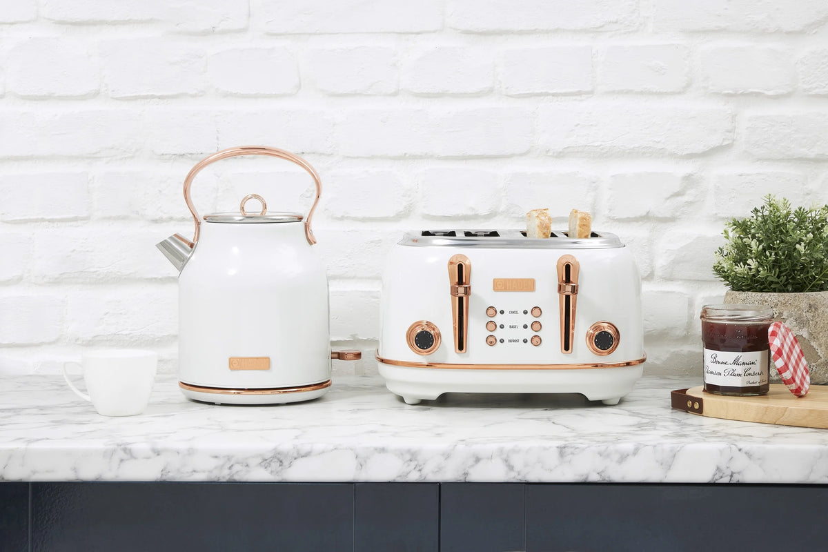Open Box Haden Heritage 1.7L Stainless Steel Retro Electric Kettle,Ivory/Copper
