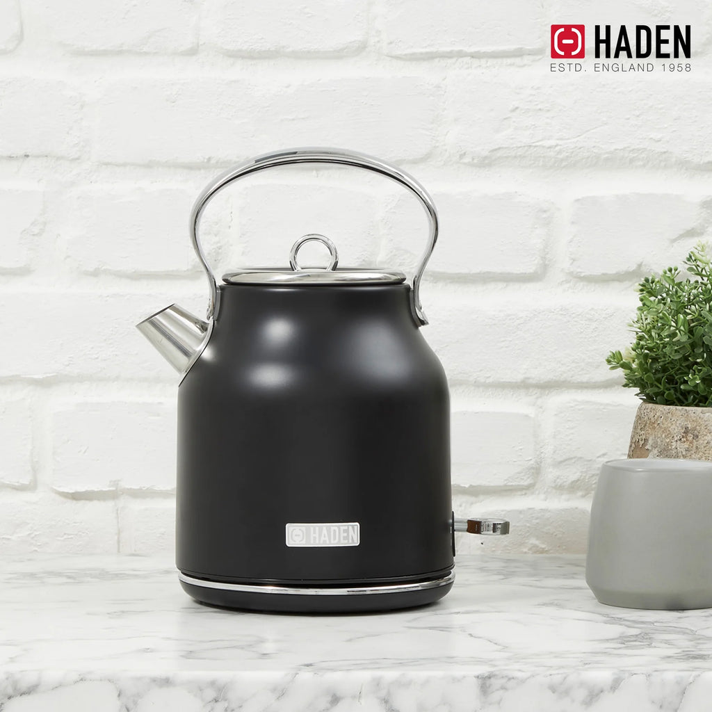 Haden Coffee Maker & Heritage 1.7 Liter Electric Kettle, Black & Chrome