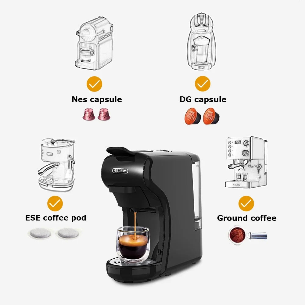 HiBREW H1A 4-in-1 Capsule Coffee Machine - 19Bar Espresso Maker for Hot/Cold Brews Black