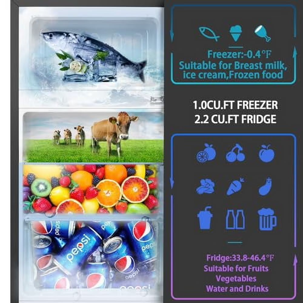 Mini Fridge With Freezer,3.2 Cu.Ft Compact Refrigerator,Mini Refrigerator With 2 Doors For Bedroom,Office,Kitchen,Apartment,Dorm(sliver)