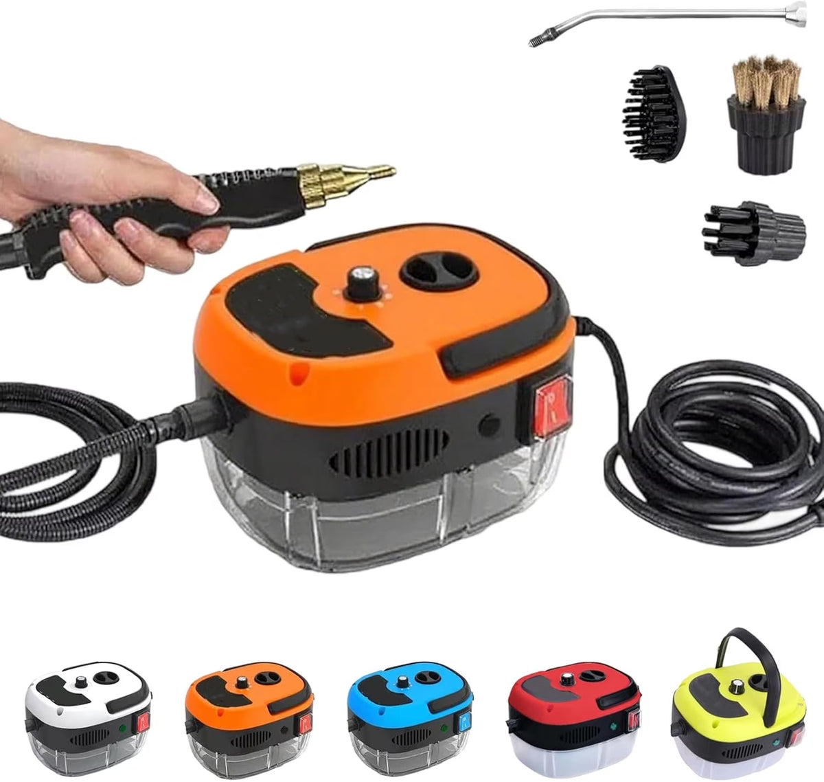 Versora Pro Car Steam Cleaner 2500w High-Temp Portable Machine, 6 Speeds Adjustable, With 3 Different Brush Heads, 1l Large Water Tank, For Home, Auto Detailing (Blue)