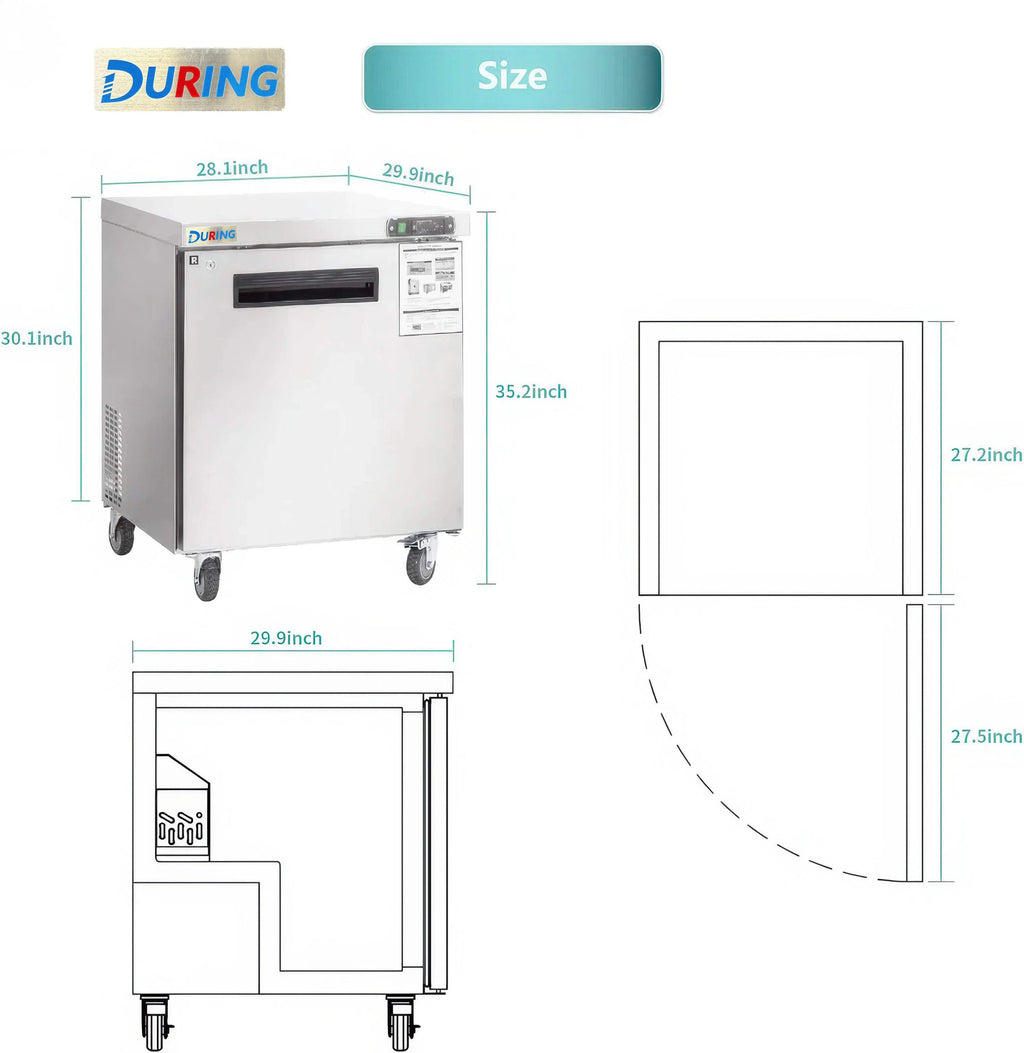 DURING D-KTR-28B 28" 1 Door Undercounter Refrigerator
