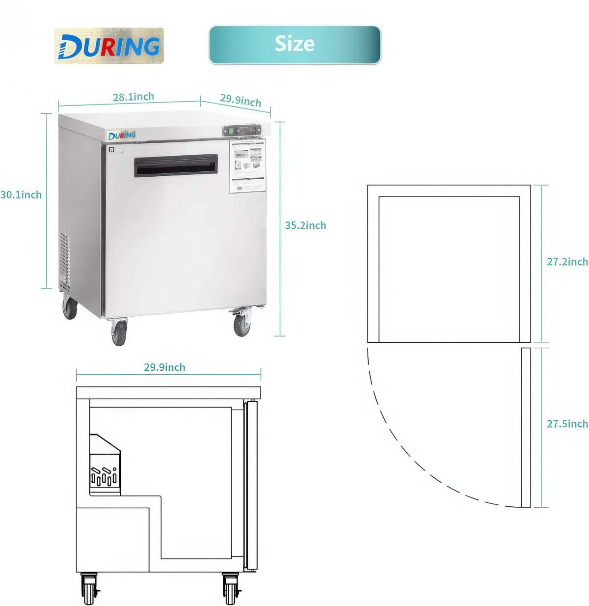 DURING D-KTR-28B 28" 1 Door Undercounter Refrigerator