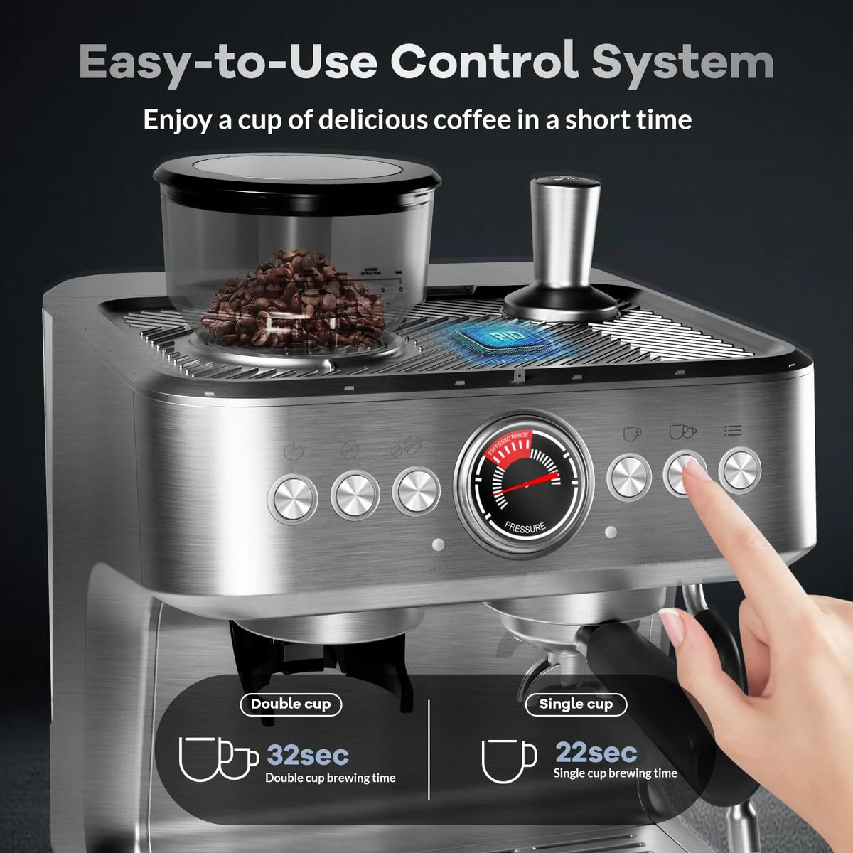 Espresso Machine with Built-in Grinder,Italian ULKA 15 Bar Espresso Machine - 85oz Water Tank, Dual PID Control, Milk Frother & Auto-Cleaning for Perfect Lattes and Cappuccinos