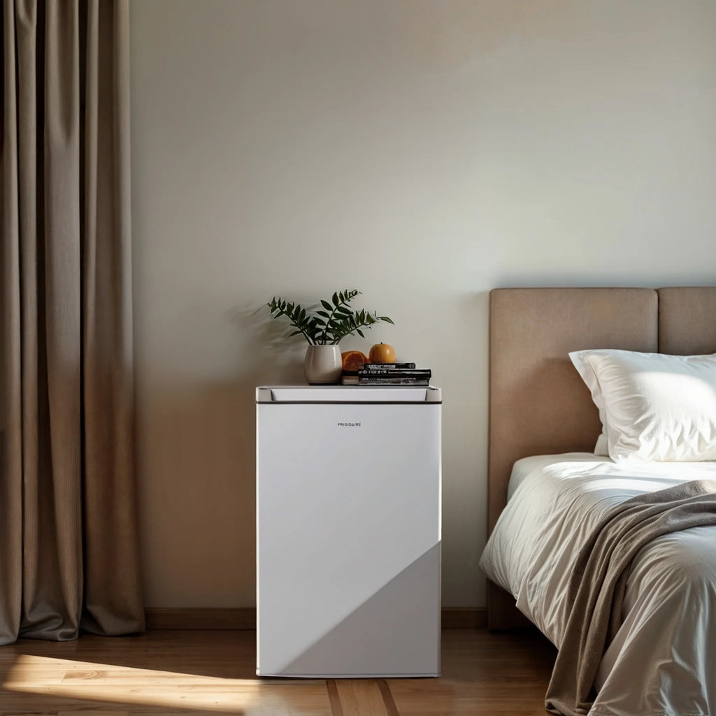 Frigidaire Compact Fridge with Chiller, 4.5 cu. ft., Mini Fridge for Office, Bedroom, Dorm Room or Cabin �?W:20.59" x L: 21.26" X H:32.91" (Slate)