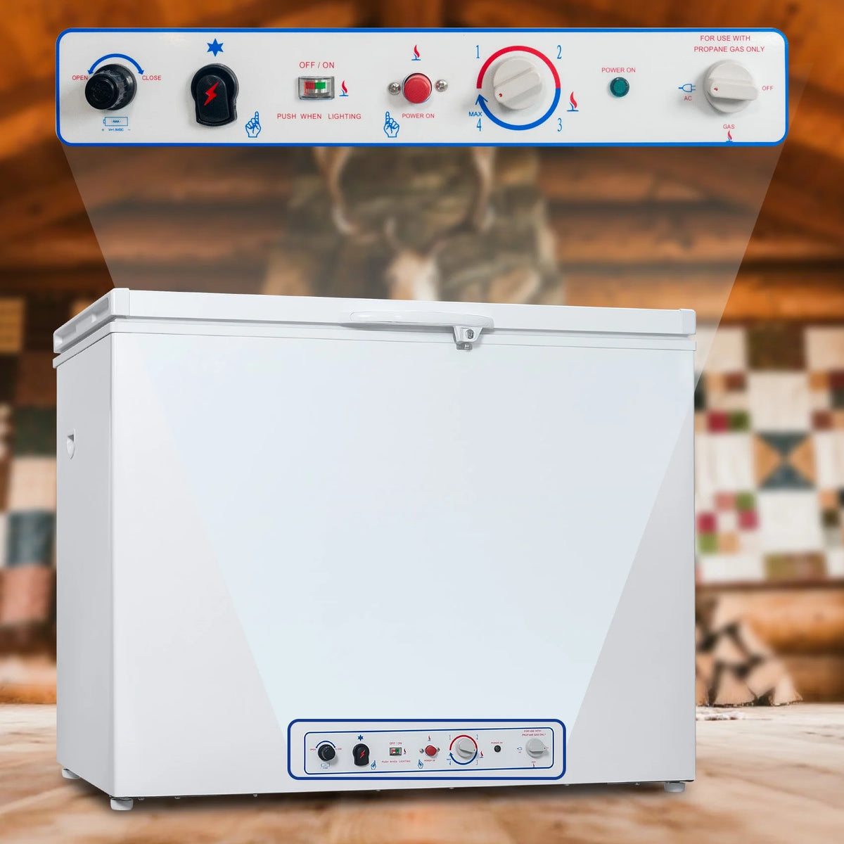 7 Cu ft Propane Chest Freezer LPG/110V 2 Way Freezer with Lock and Top Open Door Outdoor Camping