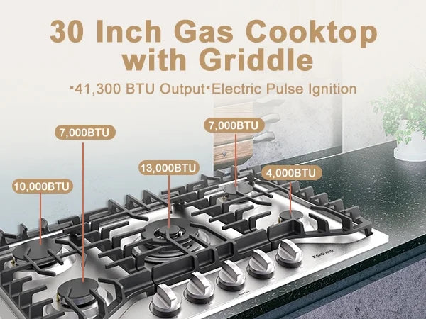 Gasland Chef  30" 5 Burners 30" Gas Cooktop, Stovetop, NG/LPG,Stainless Steel, Auto Ignition