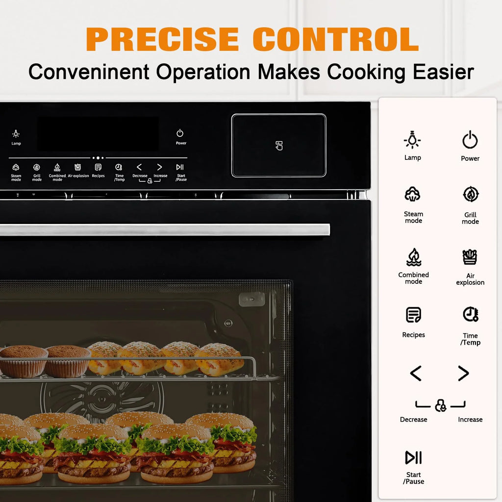 24" Electric Single Wall Oven, 2.5Cu.ft with 8 Baking Modes, 70L Electric Convection Oven, with Air Frying Function, 3000w, 3D Surround Heating with Double-Layered Glass Door, Timer, Touch Control