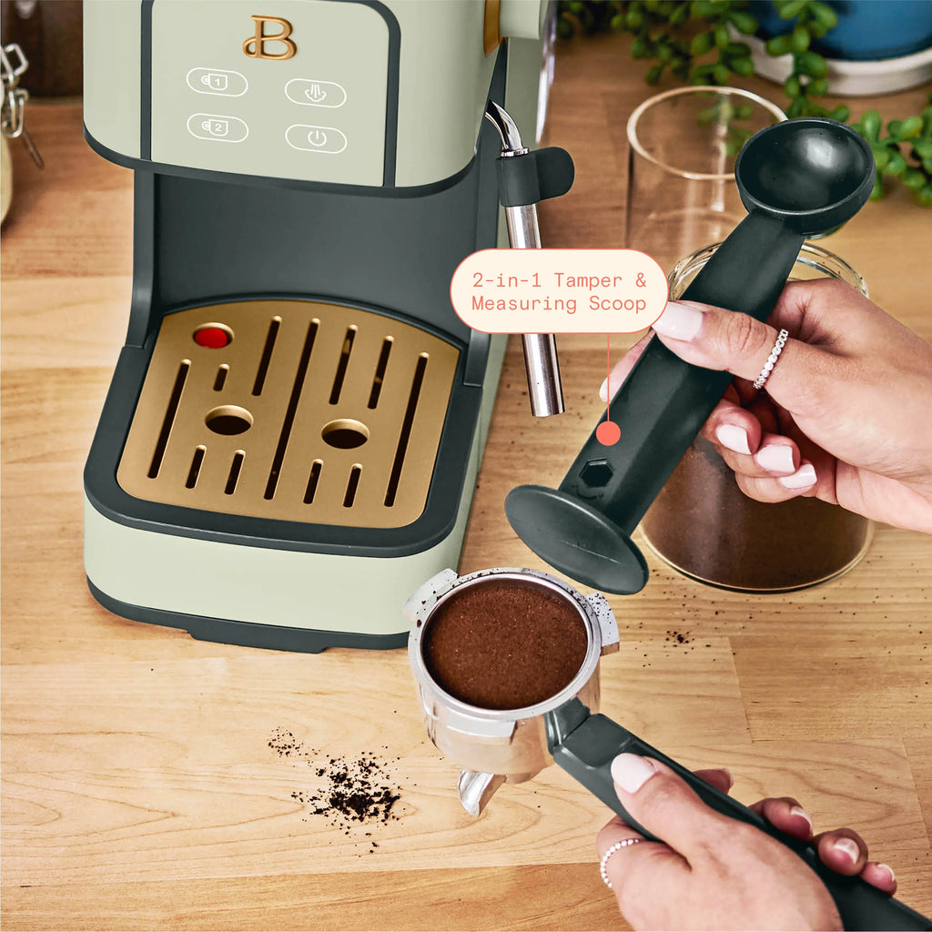 Beautiful Slim Espresso Machine with 20-Bar Pressure, Black Sesame by Drew Barrymore