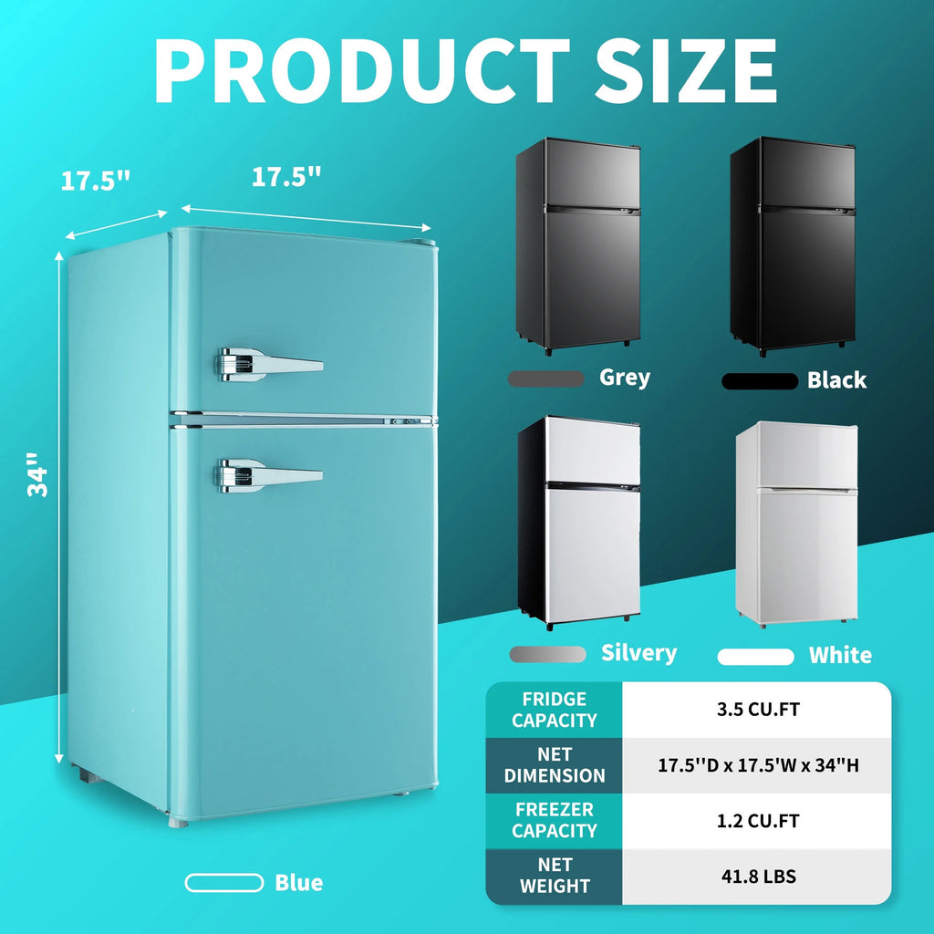 CALLIEVER Compact Mini Fridge with Freezer, 3.5 Cu.Ft 2-Door Refrigerator �C Ideal for Dorm, Office, Bedroom �C 7 Temp Settings, Adjustable Shelves,Silver