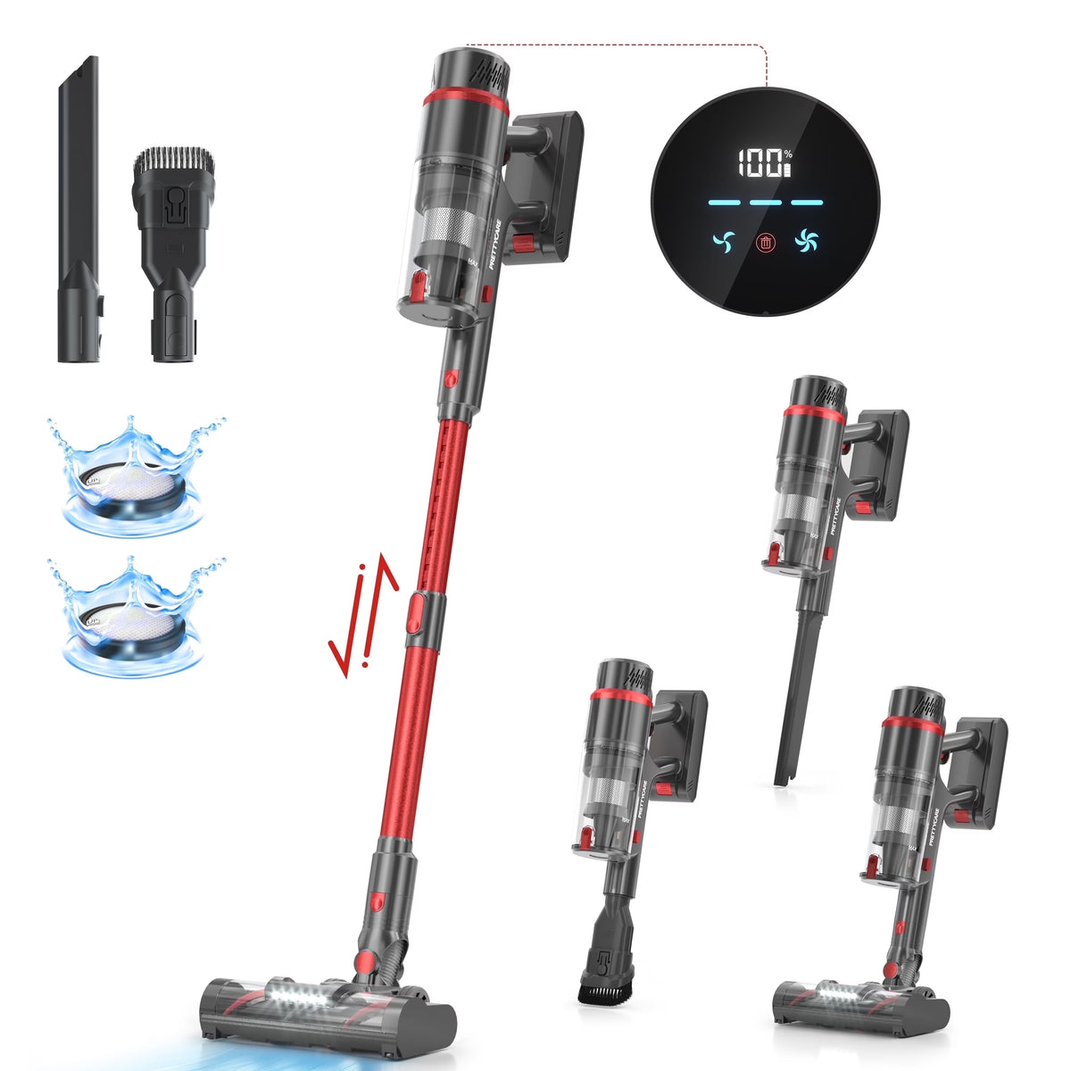 PrettyCare Cordless Vacuum Cleaner Lightweight Stick Vacuum 38kPa with 45min Runtime for Carpet Hard Floors Cleaner Pet Hair P2