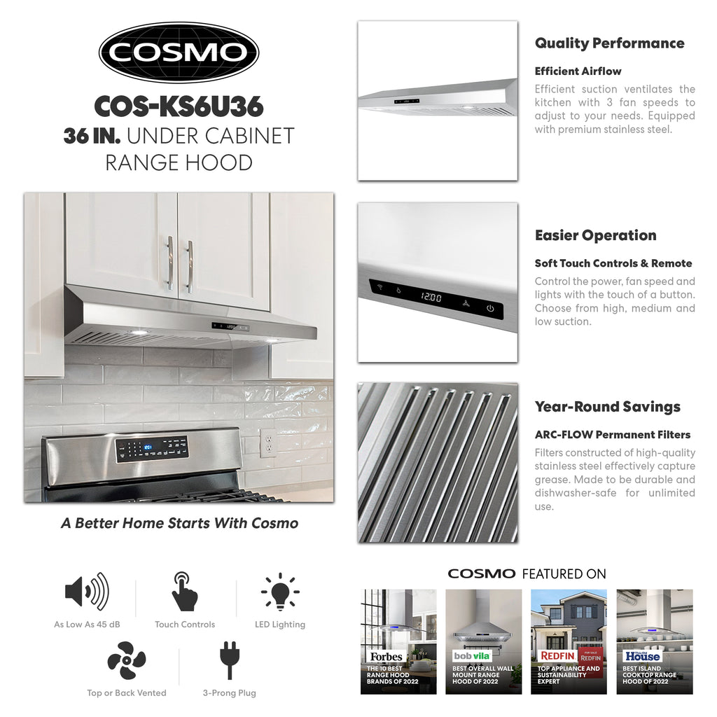 36 in. Under Cabinet Range Hood with Digital Touch Controls in Stainless Steel