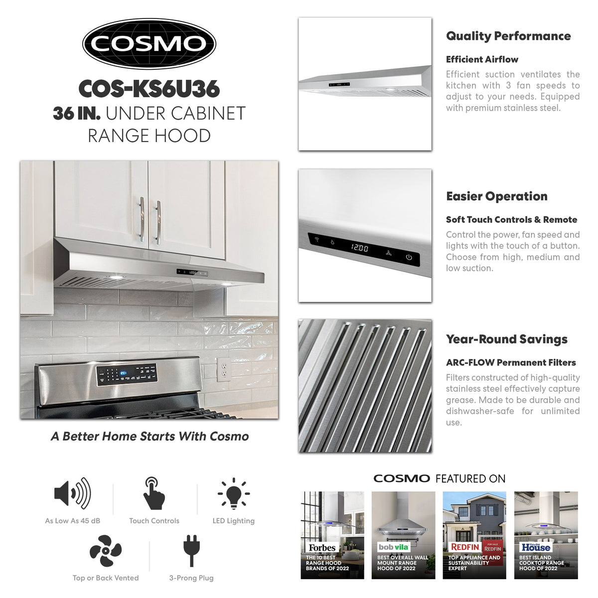 36 in. Under Cabinet Range Hood with Digital Touch Controls in Stainless Steel