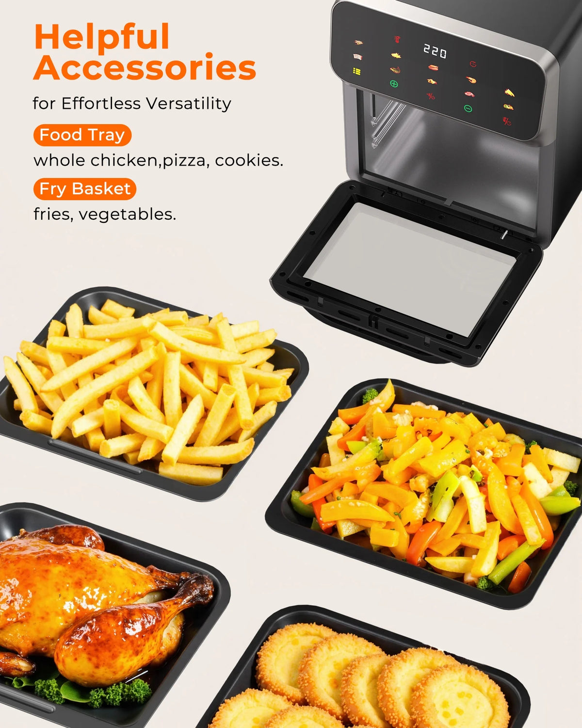 Casualife Air Fryer Oven 12 Qt Max 400F for Cooking, 10 Presets Fry Touch Panel Easy View Window, New Black