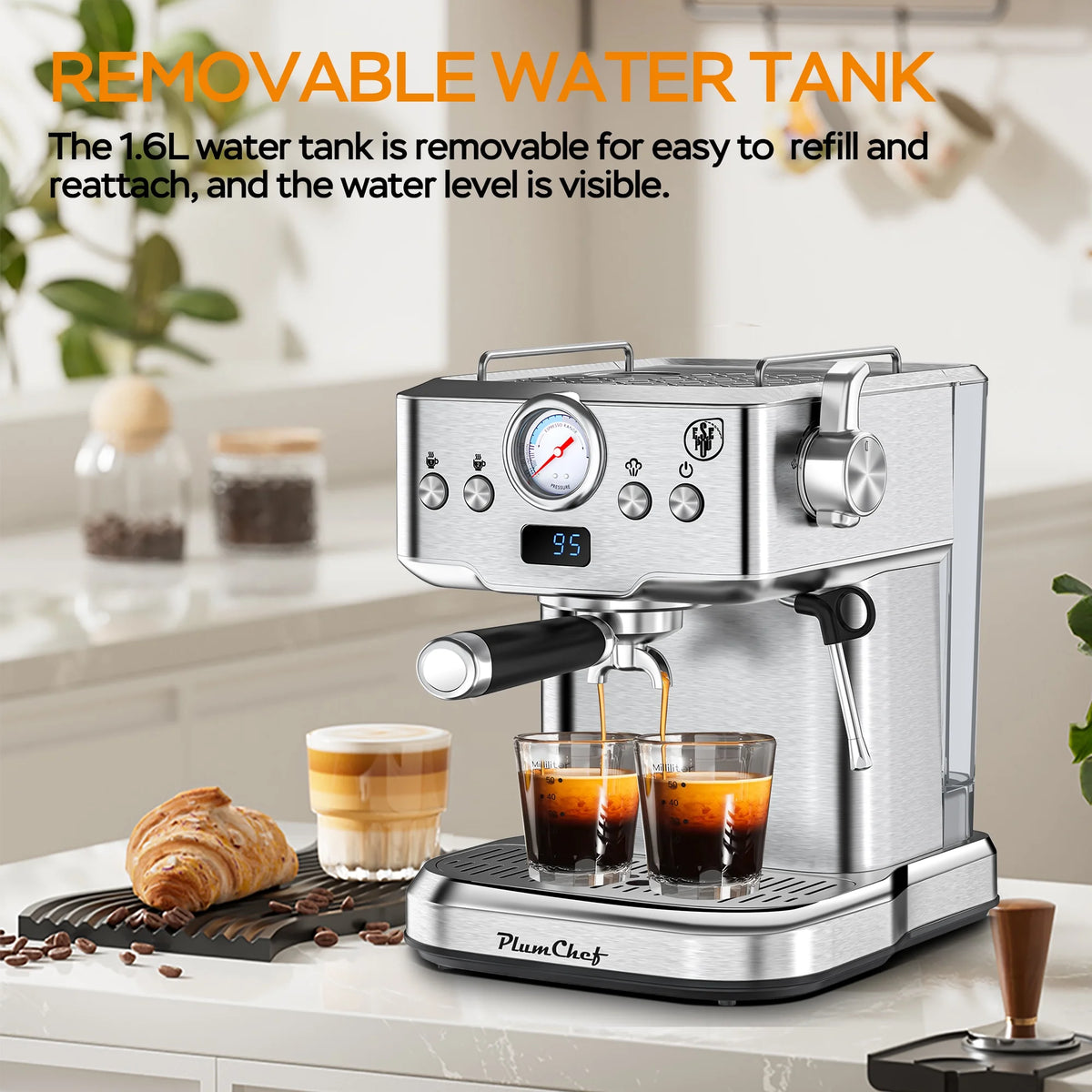 20 Bar Espresso Machine with Milk Frother, Single & Double Shot, ESE Pod Compatible, Removable Water Tank for Cappuccino, Latte, & Machiato for Home Barista