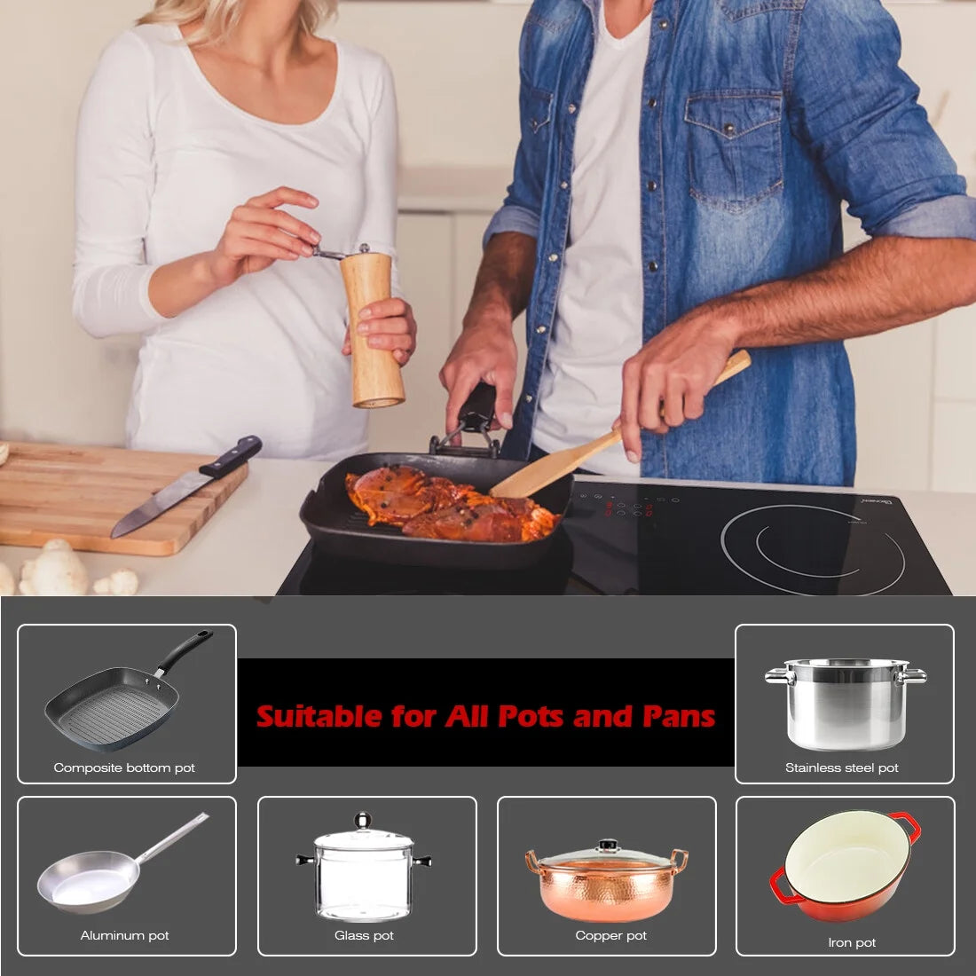 GIONIEN Electric Cooktop 30 Inch Ceramic Cooktop 4 Burners, 220V~240V Flexi Zone