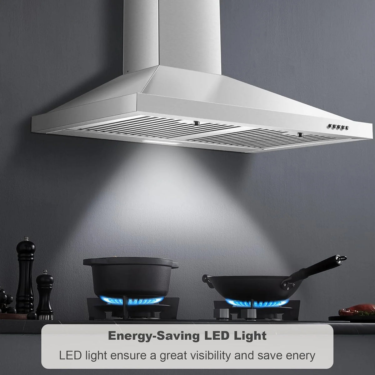 30-inch Wall Mount Range Hood 450CFM - Stainless Steel Kitchen Vent Hood, Ultra Quiet 55dB, Ducted/Ductless Convertible, 3-Speed + LED Light, Dishwasher-Safe Baffle Filters 120V