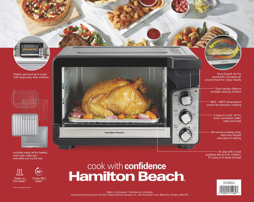 Hamilton Beach Easy View XL Toaster Oven with Sure-Crisp? Air Fry, 1750W, 6 Slice Capacity, 31460