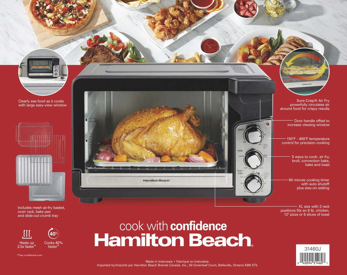Hamilton Beach Easy View XL Toaster Oven with Sure-Crisp? Air Fry, 1750W, 6 Slice Capacity, 31460