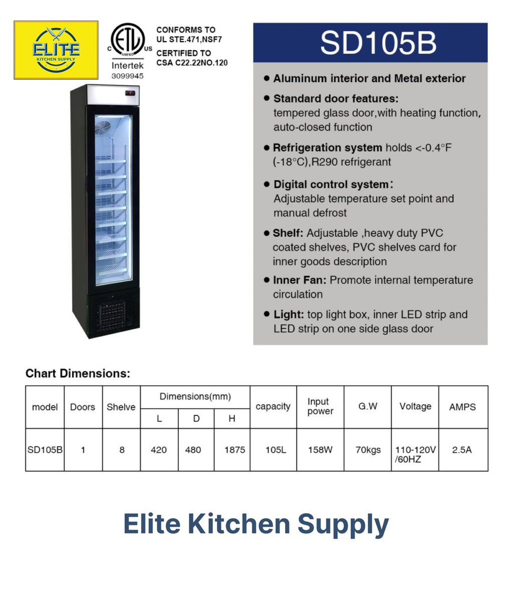 NSF 17 in. Narrow Single Glass Door Upright Freezer, Commercial Freezer 3.7 Cu. Ft. Ice Cream Freezer