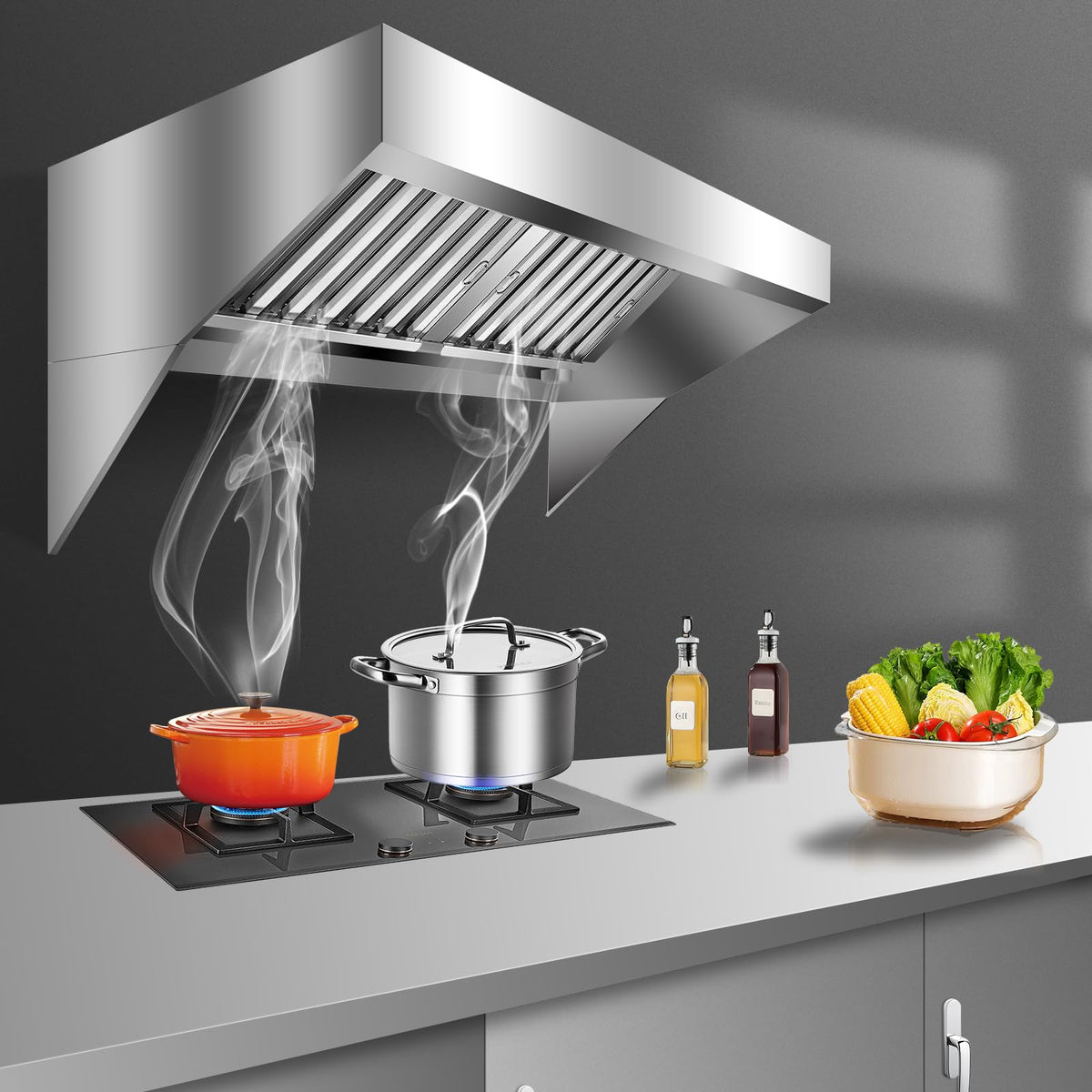 Aoile Commercial Exhaust Hood, 94.48" Rust Resistant Wall Mount Range Hood