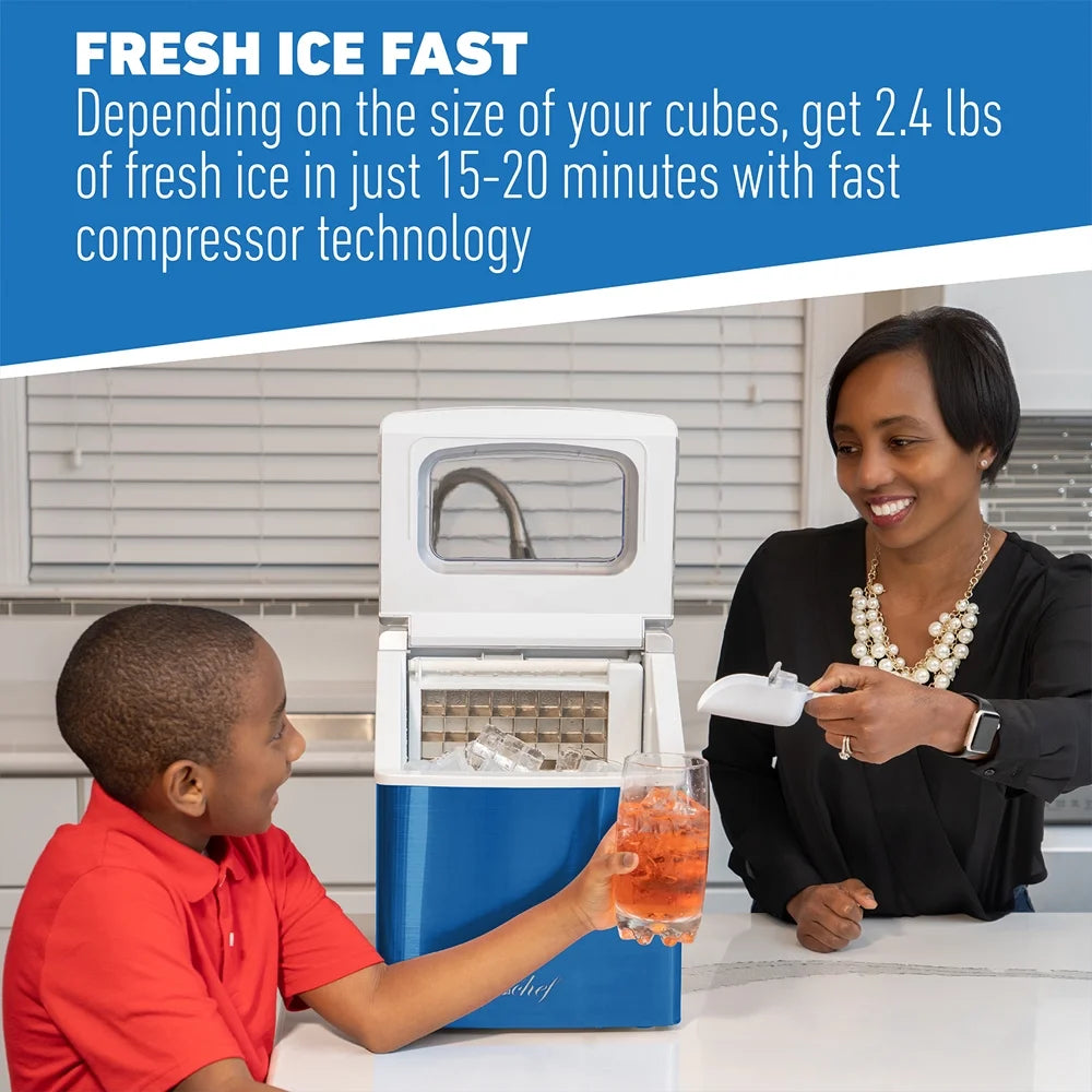 Deco Chef Countertop Portable Ice Maker 40 lb/Day Blue with Extended Warranty